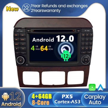 Android 12 Autoradio Lecteur DVD GPS Compatible pour Mercedes Classe S W220 (1998-2005)-1