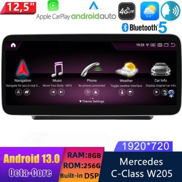 12,5" Android 13.0 Autoradio Lecteur Multimédia Stéréo pour Mercedes Classe C W205 (2019-2022)-1