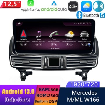 12,5" Android 13.0 Autoradio Lecteur Multimédia Stéréo pour Mercedes GL X166/ML W166 (De 2012)-1