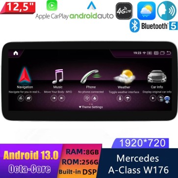 12,5" Android 13.0 Autoradio Lecteur Multimédia Stéréo pour Mercedes Classe A W176 (2013-2015)-1