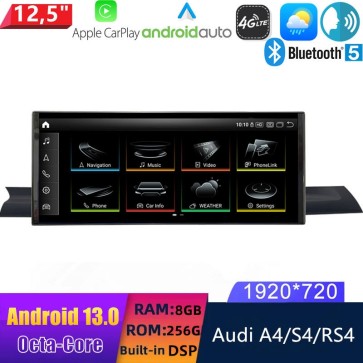 12,5" Android 13.0 Autoradio Lecteur Multimédia Stéréo pour Audi A4/S4/RS4 B9 (2016-2019)-1