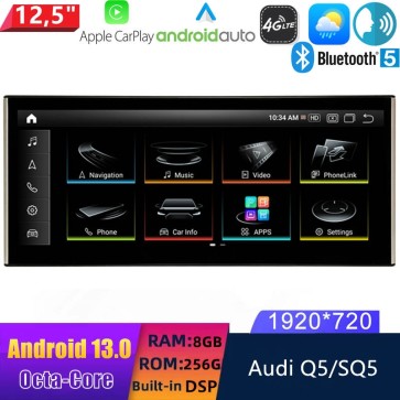 12,5" Android 13.0 Autoradio Lecteur Multimédia Stéréo pour Audi Q5/SQ5 8R (2009-2017)-1