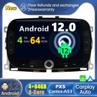 Fiat 500 Android 12.0 Autoradio DVD GPS avec Commande au volant et Kit mains libres Bluetooth DAB USB 4G WiFi OBD2 Carplay - Android 12 Autoradio Lecteur DVD GPS pour Fiat 500 (2016-2019)