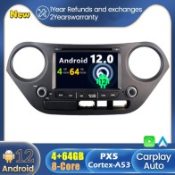 Hyundai i10 Android 12.0 Autoradio DVD GPS avec Commande au volant et Kit mains libres Bluetooth DAB USB 4G WiFi OBD2 Carplay - Android 12 Autoradio Lecteur DVD GPS pour Hyundai i10 (2013-2019)