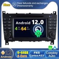 Mercedes CLK W209 Android 12.0 Autoradio DVD GPS avec Commande au volant et Kit mains libres Bluetooth DAB USB 4G WiFi OBD2 Carplay - Android 12 Autoradio Lecteur DVD GPS pour Mercedes CLK W209 (2004-2011)