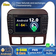 Mercedes S W220 Android 12.0 Autoradio DVD GPS avec Commande au volant et Kit mains libres Bluetooth DAB USB 4G WiFi OBD2 Carplay - Android 12 Autoradio Lecteur DVD GPS pour Mercedes Classe S W220 (1998-2005)