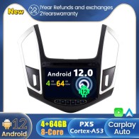 Chevrolet Cruze Android 12.0 Autoradio DVD GPS avec Commande au volant et Kit mains libres Bluetooth DAB CD USB 4G WiFi OBD2 Carplay - Android 12 Autoradio Lecteur DVD GPS pour Chevrolet Cruze (De 2013)