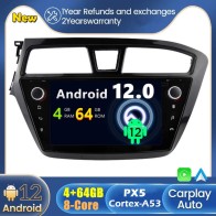 Hyundai i20 Android 12.0 Autoradio DVD GPS avec Commande au volant et Kit mains libres Bluetooth DAB USB 4G WiFi OBD2 Carplay - Android 12 Autoradio Lecteur DVD GPS pour Hyundai i20 (2014-2017)