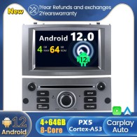 Peugeot 407 Android 12.0 Autoradio DVD GPS avec Commande au volant et Kit mains libres Bluetooth DAB USB 4G WiFi OBD2 Carplay - Android 12 Autoradio Lecteur DVD GPS pour Peugeot 407 (2004-2012)