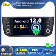 Fiat Grande Punto Android 12.0 Autoradio DVD GPS avec Commande au volant et Kit mains libres Bluetooth DAB USB 4G WiFi OBD2 Carplay - Android 12 Autoradio Lecteur DVD GPS pour Fiat Grande Punto (De 2012)