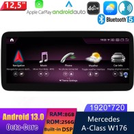 Mercedes W176 Android 13 Autoradio DVD GPS Navigation avec 8-Core 8Go+256Go Écran Tactile Bluetooth 5.0 Telecommande au Volant DSP SWC DAB WiFi 4G LTE CarPlay - 12,5" Android 13.0 Autoradio Lecteur Multimédia Stéréo pour Mercedes Classe A W176 (2016-2018)