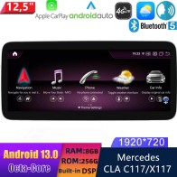 Mercedes CLA C117 Android 13 Autoradio DVD GPS Navigation avec 8-Core 8Go+256Go Écran Tactile Bluetooth 5.0 Telecommande au Volant DSP SWC DAB WiFi 4G LTE CarPlay - 12,5" Android 13.0 Autoradio Lecteur Multimédia Stéréo pour Mercedes CLA C117 (2016-2019)