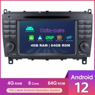 Mercedes CLK W209 Android 12.0 Autoradio DVD GPS Navigation avec Écran Tactile Bluetooth Telecommande au Volant DAB SD USB WiFi OBD2 CarPlay - 7" Android 12.0 Autoradio Lecteur DVD GPS pour Mercedes CLK W209 (2005-2012)