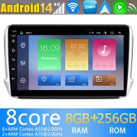 Peugeot 2008 Android 14.0 Autoradio DVD GPS avec 8G+256G Bluetooth DAB USB DSP 4G WiFi Caméra 360° CarPlay Android Auto - 10" Android 14 Autoradio Stéréo de Voiture Multimédia GPS Navigation pour Peugeot 2008 (2013-2020)