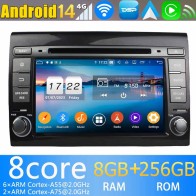 Fiat Bravo Android 14.0 Autoradio DVD GPS avec 8G+256G Bluetooth DAB USB DSP 4G WiFi Caméra 360° CarPlay Android Auto - 7" Android 14 Autoradio Stéréo de Voiture Multimédia GPS Navigation pour Fiat Bravo (2007-2014)