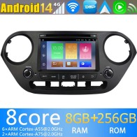 Hyundai i10 Android 14.0 Autoradio DVD GPS avec 8G+256G Bluetooth DAB USB DSP 4G WiFi Caméra 360° CarPlay Android Auto - 7" Android 14 Autoradio Stéréo de Voiture Multimédia GPS Navigation pour Hyundai i10 (2013-2019)