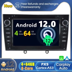 Peugeot 308 Android 12.0 Autoradio DVD GPS avec Commande au volant et Kit mains libres Bluetooth DAB USB 4G WiFi OBD2 Carplay - Android 12 Autoradio Lecteur DVD GPS pour Peugeot 308 (2007-2013)
