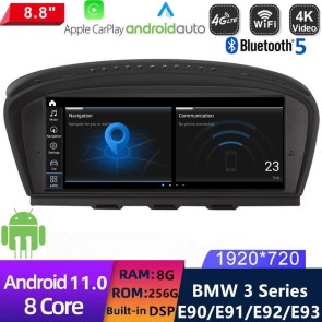 BMW E90 E91 E92 E93 Android 11 Autoradio DVD GPS Navigation avec 8-Core 8Go+256Go Écran Tactile Bluetooth 5.0 Telecommande au Volant DSP DAB USB WiFi 4G LTE CarPlay - 10,25