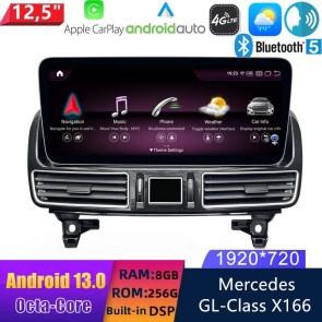 Mercedes GL X166/ML W166 Android 13 Autoradio DVD GPS Navigation avec 8-Core 8Go+256Go Écran Tactile Bluetooth 5.0 Telecommande au Volant DSP SWC DAB WiFi 4GLTE CarPlay - 12,5