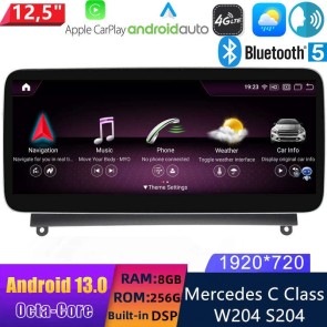 12,5" Android 13.0 Autoradio Lecteur Multimédia Stéréo pour Mercedes Classe C W204 (2007-2011)-1
