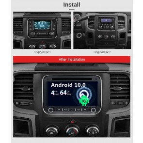 Dodge Ram Android 10.0 Autoradio DVD GPS Navigation avec Octa-Core 4Go+64Go Écran Tactile Bluetooth Telecommande au Volant DAB CD SD USB AUX WiFi OBD2 CarPlay - 7