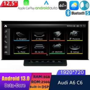 12,5" Android 13.0 Autoradio Lecteur Multimédia Stéréo pour Audi A6 C6 (2004-2011)-1
