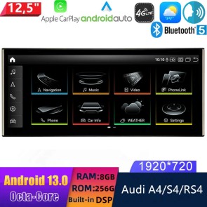 12,5" Android 13.0 Autoradio Lecteur Multimédia Stéréo pour Audi A4/S4/RS4 (2008-2016)-1