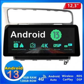 VW Golf 7 Android 13.0 Autoradio Multimédia GPS avec 8-Core 6Go+128Go Commande au volant et Kit mains libres Bluetooth DAB DSP RDS USB 4G LTE WiFi CarPlay Sans fil - 12,3