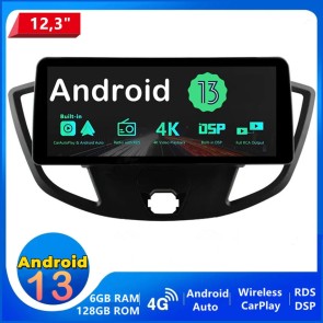 Ford Transit Custom Android 13.0 Autoradio Multimédia GPS avec 8-Core 6Go+128Go Commande au volant et Kit mains libres Bluetooth DAB DSP RDS USB 4G LTE WiFi CarPlay Sans fil - 12,3